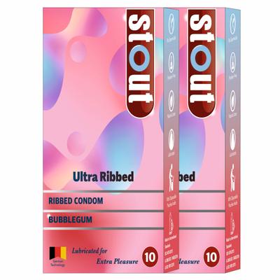 Stout Ultra Ribbed Condoms - Bubblegum (Pack of 2 x 10's) 1's - Plain/Flavoured Condoms