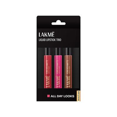 Lakme Liquid Lipstick Trio- All Day Looks, Forever Matte, Light-Weight 3's - Liquid Lipsticks