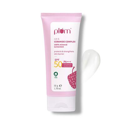 Plum Oat & Ceramide Complex 100% Mineral SPF 50 PA+++ Sunscreen For Sensitive Skin Non-Oily 50 g - Body Sunscreen
