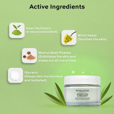 Revolution Skin Green Tea & Walnut Exfoliating Face Mask 50 ml - Masks & Peels