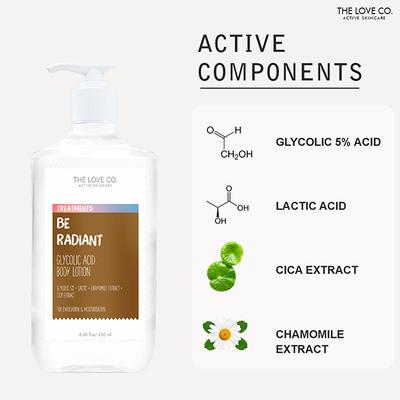 The Love Co. Be Radiant Glycolic Acid Body Lotion for Dry Skin - Body Lotion for Women & Men 250 ml - Creams/Oils/Lotions
