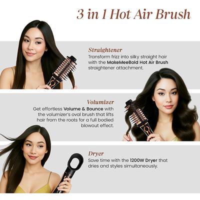 Urban Yog MakeMeeBold 3-in-1 Hot Air Brush Hair Dryer Hair Straightener Volumizer Blow Dryer 800 gm - Hair Dryers