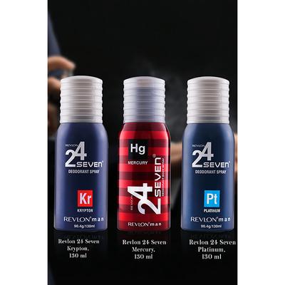 Revlon 24 Seven Deodorant Body Spray For Men (Combo Of 3 - Krypton, Mercury & Platinum) 130 Ml - Men Deodorants/Roll-Ons