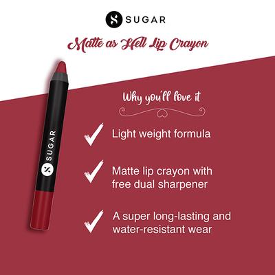 SUGAR Cosmetics Matte As Hell Crayon Lipstick - 12 Baby Houseman (Deep Pink) 2.8 gm - Lip Crayons