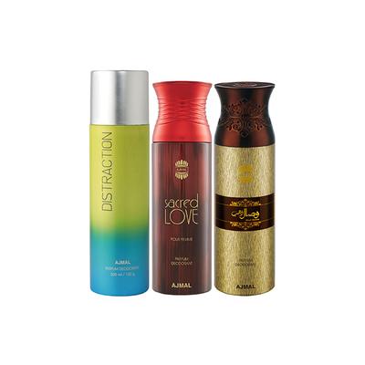 Ajmal 1 Distraction,1 Sacred Love And 1 Wisal Dhahab Deodorants Pack of 3 200 ml - Deodorants/Roll-Ons