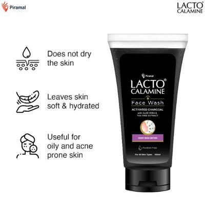 Piramal Lacto Calamine Face Wash - Activated Charcoal 100 ml - Face Washes