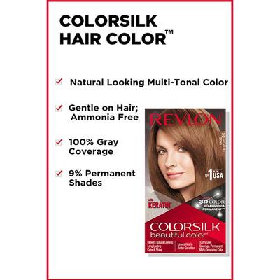 Revlon ColorSilk Beautiful Hair Color with Keratin 5G Light Golden Brown 91.8ml + Free Outrageous Shampoo 90ml - Crème
