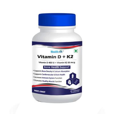Healthvit Vitamin D 400 IU with Vitamin K2 55mcg for Bone Health Support- Capsules 60's (N) - Multi-Vitamins