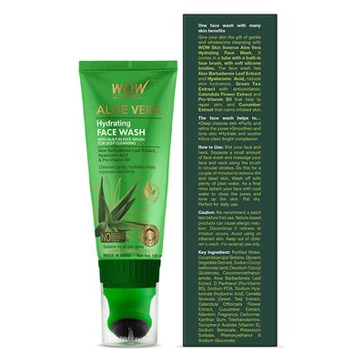 WOW Skin Science Aloe Vera Hydrating Gentle Face Wash GEL with Built-In Face Brush 100 ml - Face Washes