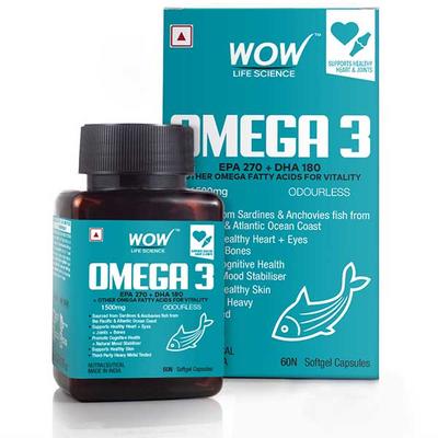 WOW Life Science 1500 mg Omega 3 Veg Capsule 60's - Omega Fish Oil Fatty Acids