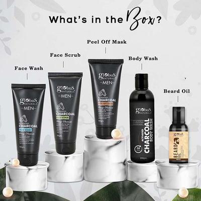 Globus Naturals Pre and Post Holi Ritual Ayurvedic Skin Care Gift Box for Men, for All Skin Types- Face Wash 100gm, Face Scrub 100gm, Peel Off Mask 100gm, Beard Oil 50ml, Body Wash 200ml 1's - Makeup Kits & Sets