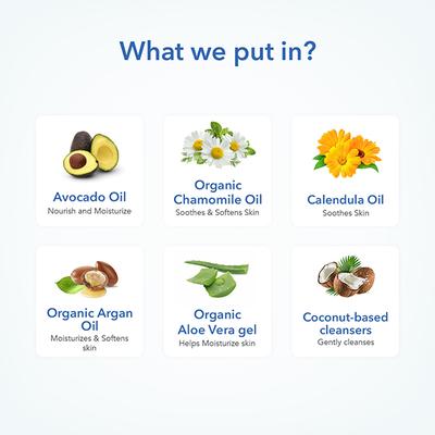 The Moms Co. Natural Baby Wash with Organic Chamomile Oil, Avocado Oil & Organic Aloe Vera 400ml - Creams, Lotions & Oils