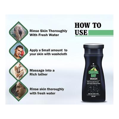 Urban Gabru Body Wash - Charcoal with Avocado Extract and Indian Alkanet Root 200 gm - Shower Gels & Body Wash