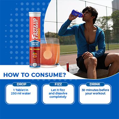 Fast&Up Activate Pre-Training Drink L-Arginine L-Carnitine 1500 mg Effervescent Tablet - Orange Flavour 20's - Workout Essentials