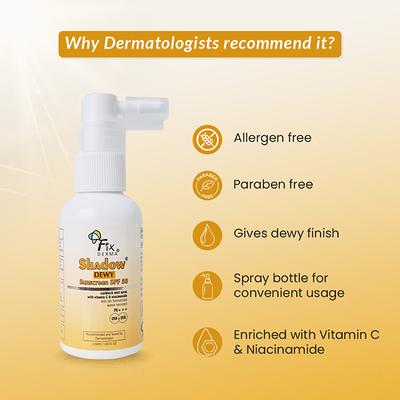 Fixderma Shadow Dewy Sunscreen SPF 50 Spray PA+++ for UVA and UVB Protection 50 ml - Body Sunscreen