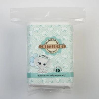 Cottsberry Organic Cotton Large Baby Wipes (Dry) with Aloevera 50's - Cotton Buds & Balls