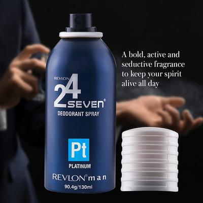 Revlon 24 Seven Perfumed Body Spray For Men - Platinum 130 Ml - Men Deodorants/Roll-Ons