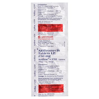 Azifine + 250mg Tablet 10'S - Bacterial Infections-Mac