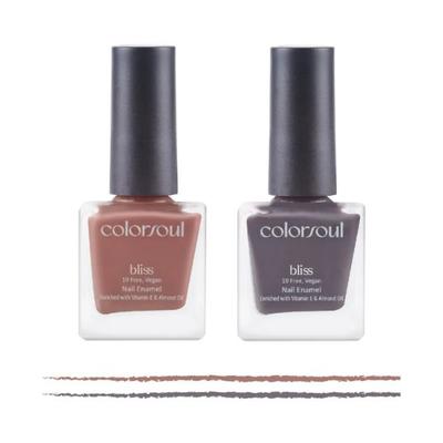 Colorsoul Bliss Vegan Nail Enamel, Velvet Mist, Grey Crest, B12, B23 (Pack of 2 x 8 ml) 1's - Nail Polish