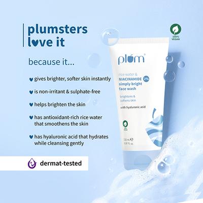 Plum 2% Niacinamide Face Wash With Rice Water For Bright, Soft Skin Gentle,Non-drying formula 150 ml - Face Wash & Cleansers