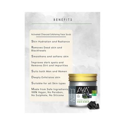 Aya Activated Charcoal Exfoliating Face Scrub, No Paraben, No Silicone, No Sulphate 100 ml - Scrubs & Exfoliants