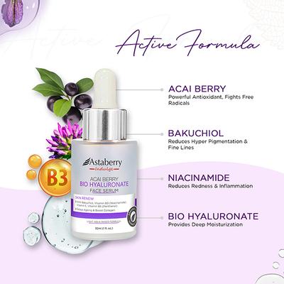 Astaberry Indulge Acai Berry Bio Hyaluronate Face Serum for Skin Renew - Delays Ageing 30 ml - Face Serum