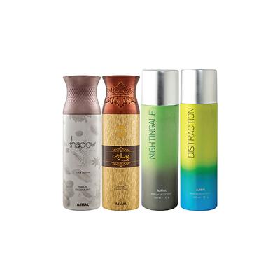 Ajmal 1 Shadow Homme, 1 Wisal Dhahab, 1 Nightingale And 1 Distraction Deodorants Pack of 4 200 ml - Deodorants/Roll-Ons