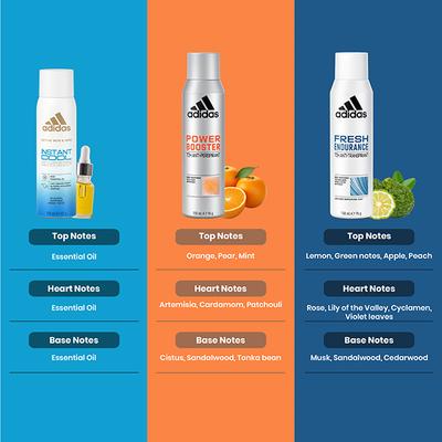 Adidas Instant Cool 100ml + Power booster 150ml Men + Fresh Endurance Women 150ml Deodorant Set 3's - Deodorants/Roll-Ons