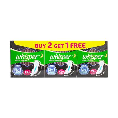 Whisper Ultra Nights Sanitary Pads (XL+) 15's (Buy 2 Get 1 Free) - Sanitary Napkins