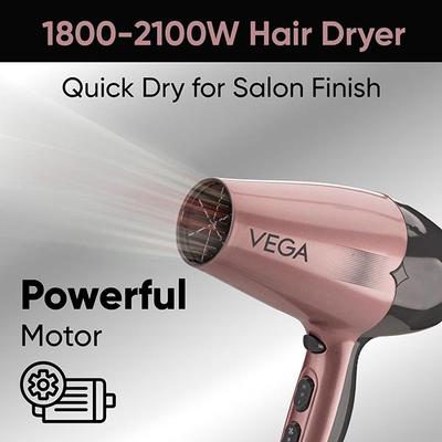 VEGA Go-Pro 2100 Hair Dryer With Cool Shot Button & 3 Heat Settings (Ananya Panday Signature Collection) VHDH-25 Rose Gold & Grey 1 gm - Hair Dryers