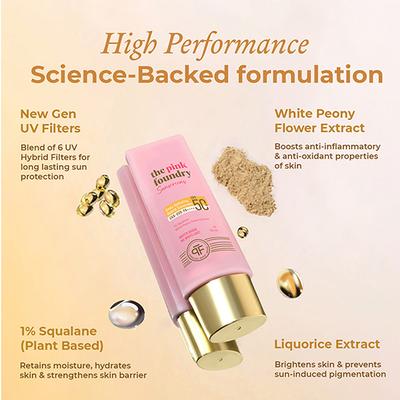 The Pink Foundry Dewy Hydrating Hybrid Sunscreen with 1% Squalane - SPF 50+ UVA,UVB,PA++++, Lightweight 50 ml - Body Sunscreen