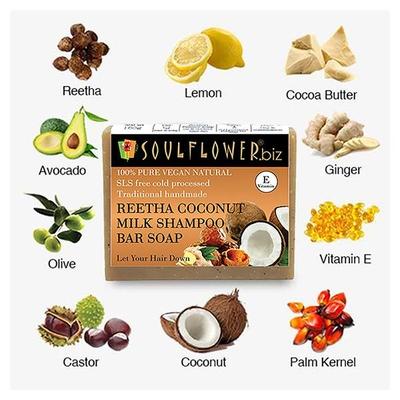 Soulflower Shampoo Bar Soap - Reetha & Coconut Milk 150 gm - Soaps