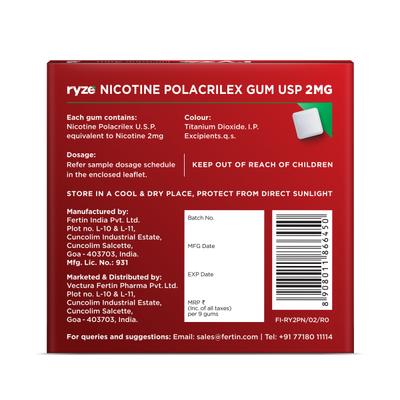 Ryze 2 mg Nicotine Gums - Royal Paan 9's - Nicotine Gums/Lozenges