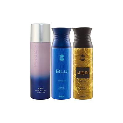 Ajmal 1 Persuade, 1 Blu Homme And 1 Aurum Femme Deodorants Pack of 3 200 ml - Deodorants/Roll-Ons
