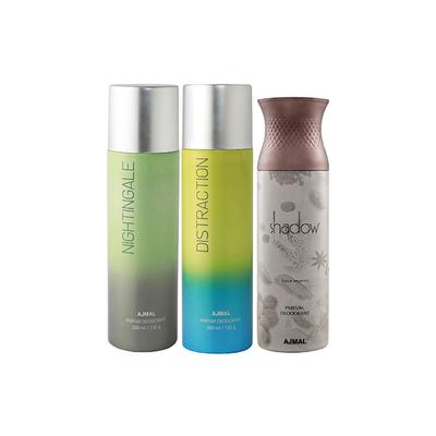 Ajmal Nightingale And Distraction For Men & Women And Shadow Him Deodorants Pack of 3 200 ml - Deodorants/Roll-Ons