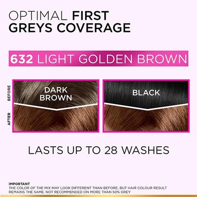 L'Oreal Paris Casting Creme Gloss Ultra Visible Hair Color with No Ammonia, Light Golden Brown 632 160gm - Crème