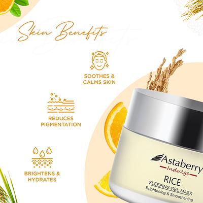 Astaberry Indulge Rice Sleeping Gel Mask for Smoothe Skin - Brightening & Smoothening 50 gm - Night Cream