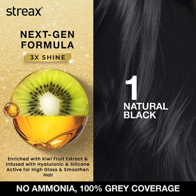 Streax Gel Hair Colour for women, Natural Black 1, No ammonia hair color, 100% grey coverage 150 ml - Crème