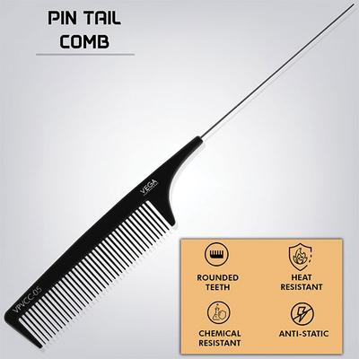 Vega Professional Pin Tail Comb (Carbon Anti-Static Black Line Hair Comb) (VPVCC-05) 1's - Hair Combs