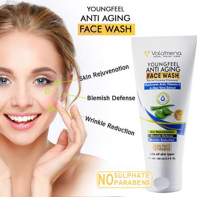 Volamena Youngfeel Anti Aging with Hyaluronic Acid,Vitamin E & Aloe Vera Extract Face Wash 100ml - Face Wash & Cleansers