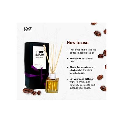 Love Earth Premium Reed Diffuser Coffee Toxin Free Lasting Fragrance 30 ml - Diffuser