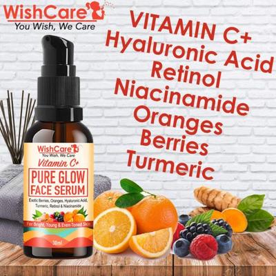 WishCare Vitamin C+ Pure Glow Face Serum - With Hyaluronic Acid Retinol Niacinamide Oranges Berries & Turmeric 30 ml - Face Serum