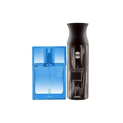 Ajmal Blu Femme EDP Floral Woody Perfume And Carbon Homme Deodorant Citrus Spicy Fragrance 250 ml - Perfumes (Edt/Edp)