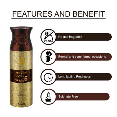 Ajmal 3 Wisal Dhahab For Men And 1 Nightingale For Men & Women High Quality Deodorants Combo Pack Of 4 800 ml - Perfumes (Edt/Edp)