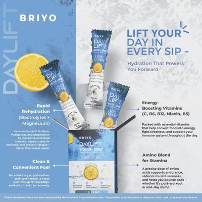 Briyo H2Lyte Minerals & Vitamins Sachets - Lemon Flavour (Pack of 10 x 8 g) - Nutritional Supplement