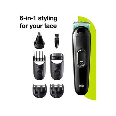 Braun MGK3321, 6-in-1 Beard Trimmer for Men from Gillette, All-in-One Tool, 5 attachments, Advanced German Engineering Black and Vibrant Green 240 gm - Grooming Kits