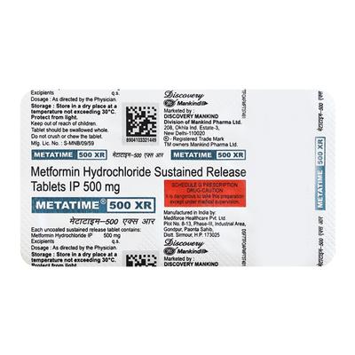 Metatime XR 500mg Tablet 10'S - Diabetes-Ant