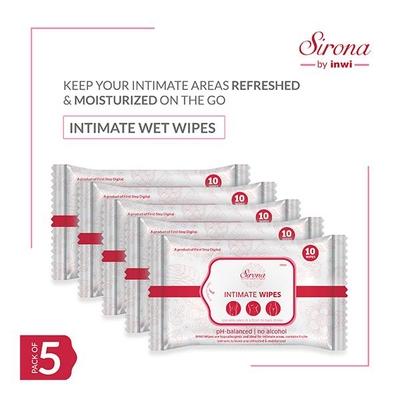 Sirona Intimate Wet Wipes (Pack of 5 x 10's) - Sanitary Napkins