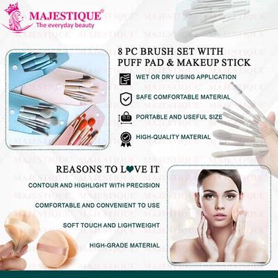 Majestique Makeup Brush Set with Powder Puff and Stick for Beginner for Makeup - Multicolor 1's - Face Brush
