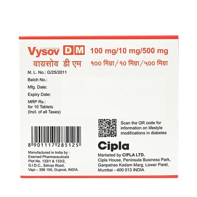 VYSOV DM 100/10/500mg Tablet 10's - Diabetes-Ant